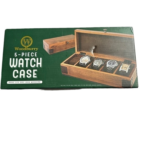 Woodbury 5-Piece Watch Case Solid Pinewood Construction with Antique Finish NIB - Picture 1 of 10